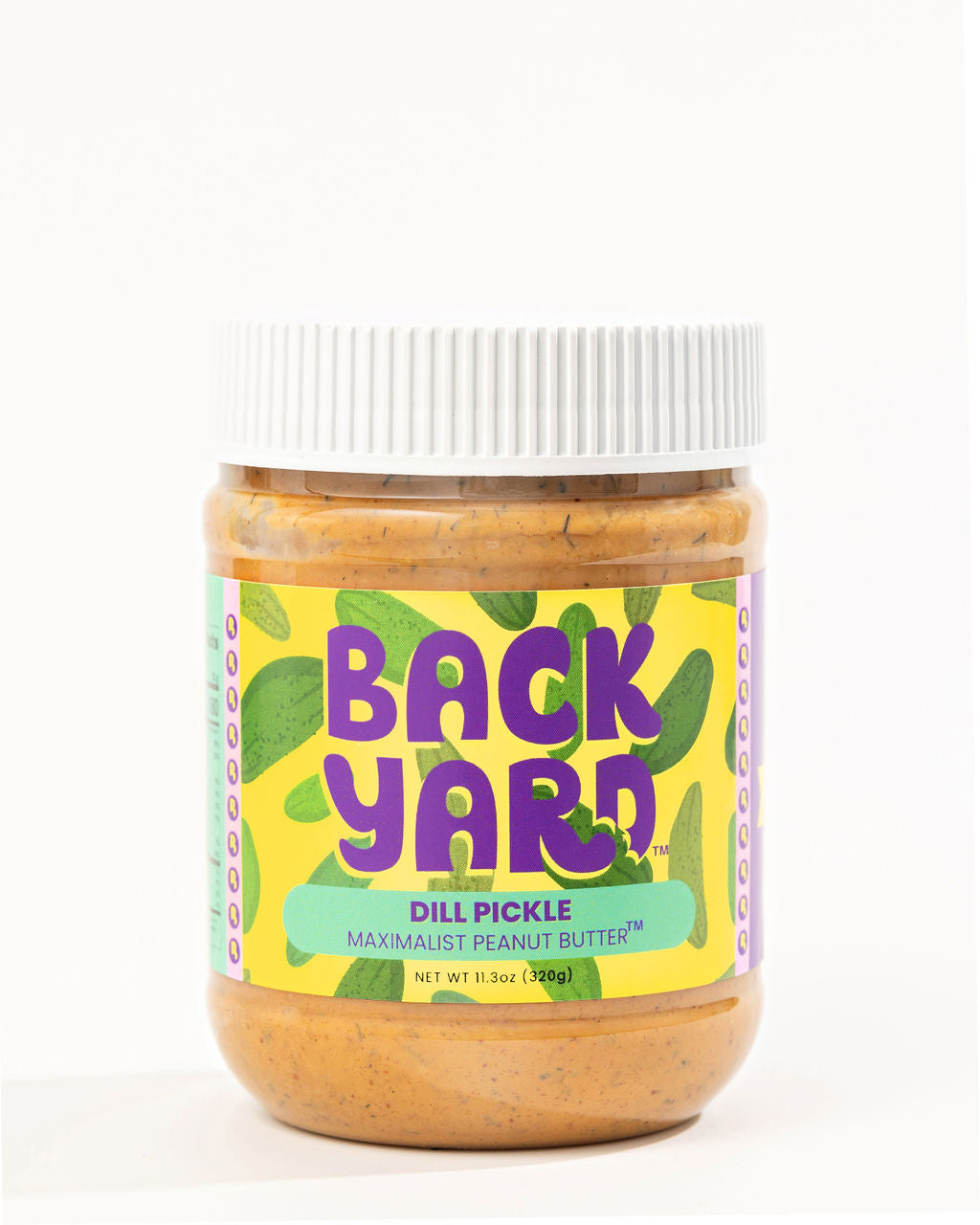 Jar of Backyard Dill Pickle Maximalist Peanut Butter on a white background